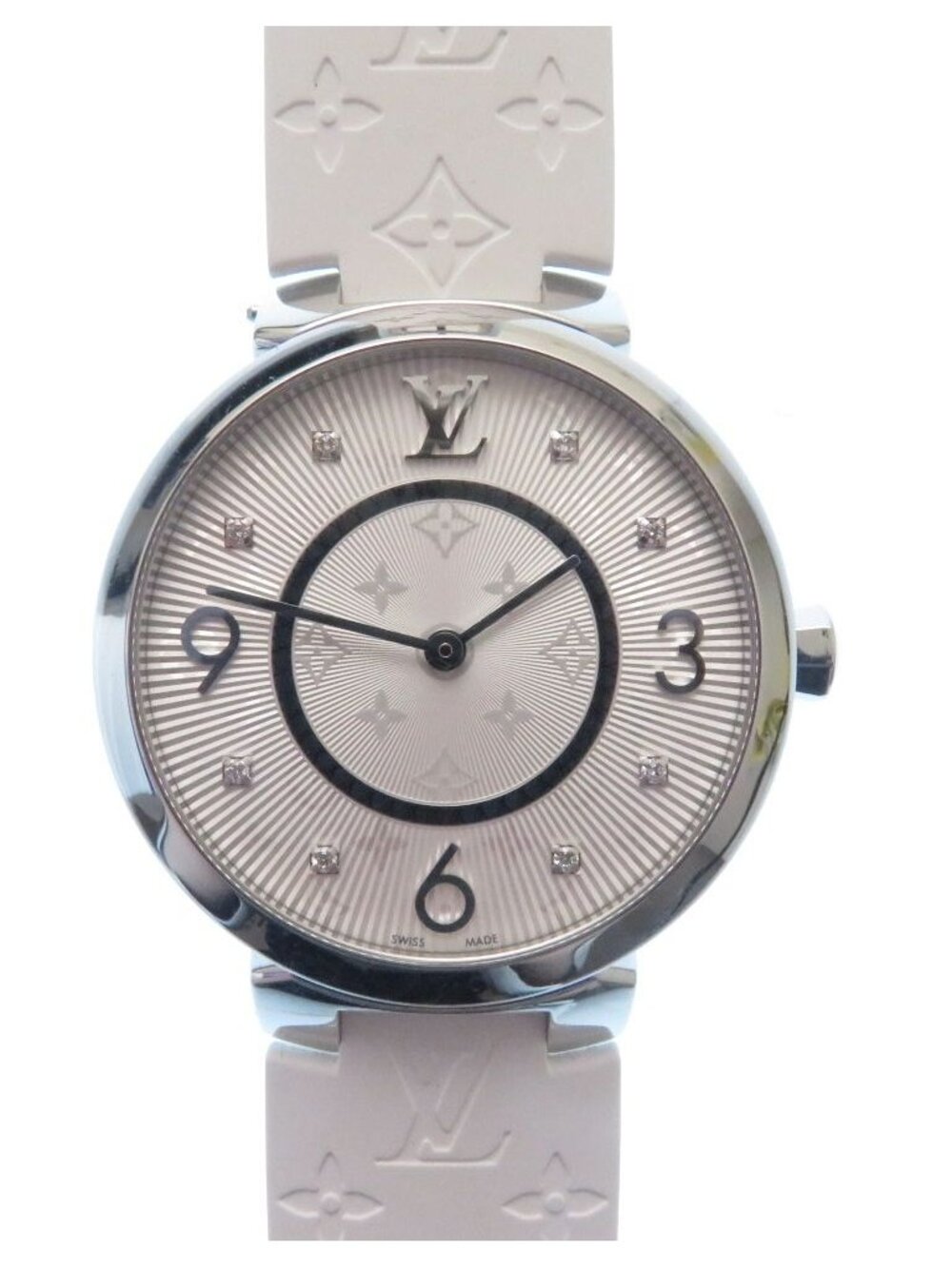 Louis Vuitton Tambour Slim MM Watch Stainless Steel White Boys'